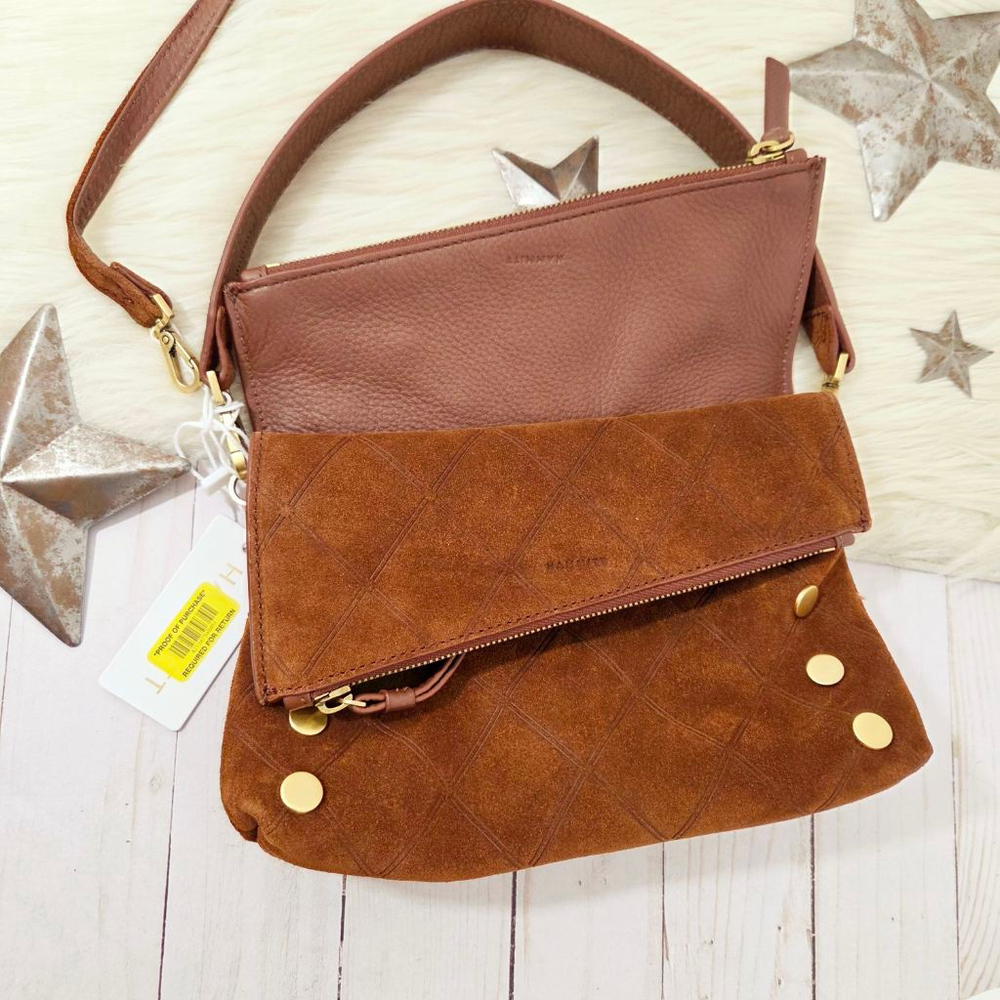 Hammitt Dillon convertible crossbody bag Chocolate Diamond Suede Antique Gold NW - Picture 5 of 10